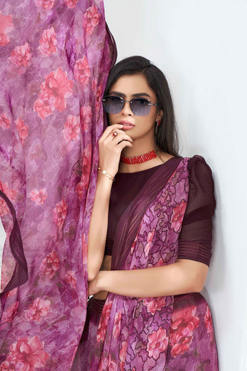 Mauve Georgette Saree with Digital Print