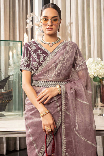 Mauve Organza Saree with Embroidered Blouse for Party