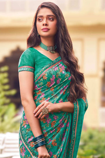 Rama Green Printed Georgette Casual Wear Saree