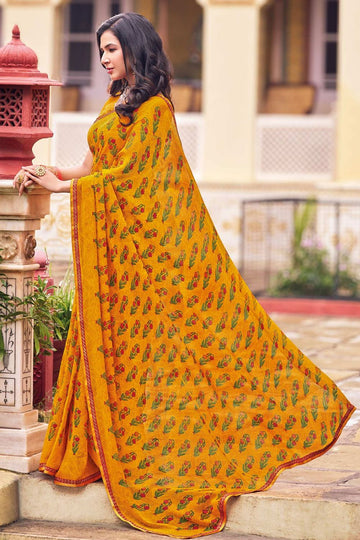 Mustard Printed Georgette Casual Wear Saree