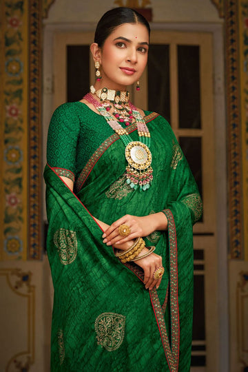 Emerald Green Printed Georgette Casual Wear Saree