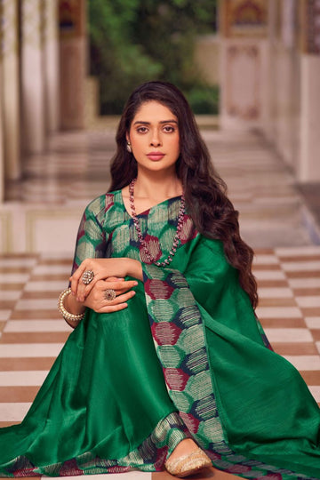 Emerald Green Printed Chiffon Saree