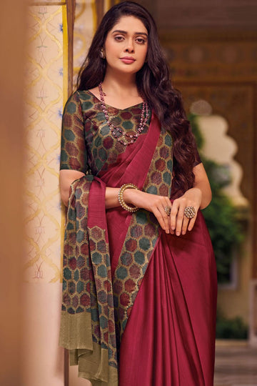 Maroon Printed Chiffon Saree