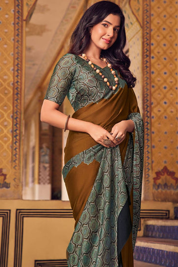 Bronze Printed Chiffon Saree