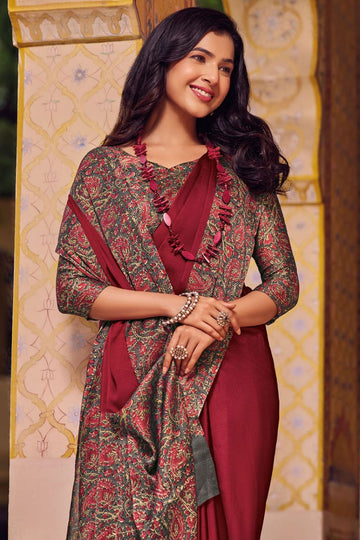 Maroon Printed Chiffon Saree