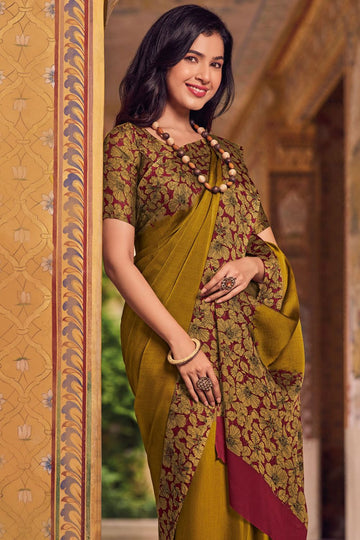 Mustard Printed Chiffon Saree