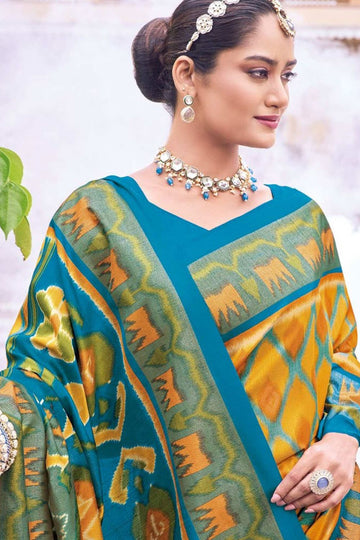 Mustard Silk Printed Saree