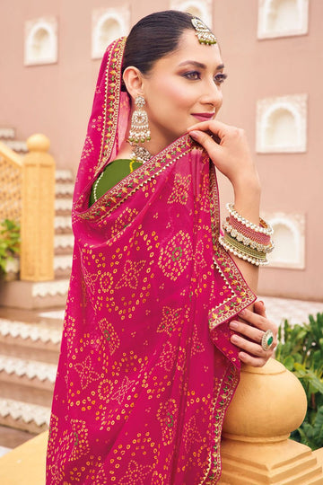 Raspberry Pink Bandhani Print Georgette Chiffon Saree for Party