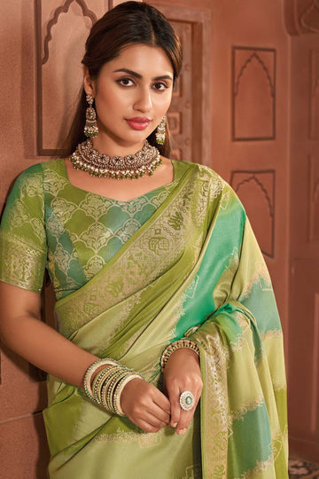 Pistachio Green Soft Silk Saree for Ceremonial