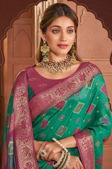 Rama Green Soft Silk Saree with Banarasi Lace Border