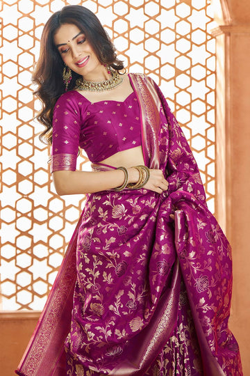 Magenta Pure Banarasi Silk Zari Weaving Saree