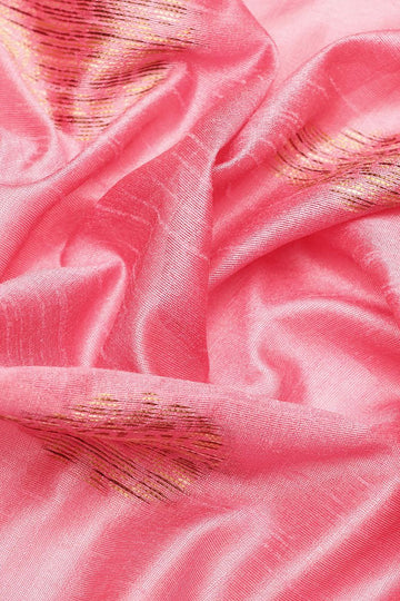 Cherry Pink Handloom Weaving Raw Silk Saree