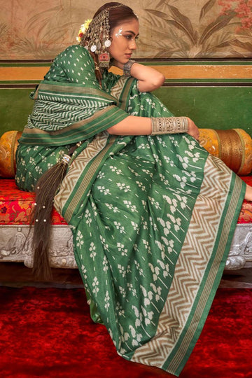 Moss Green Aqua Finish Silk Saree