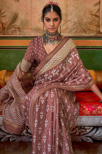 Rose Taupe Mercerized Silk Saree for Festival