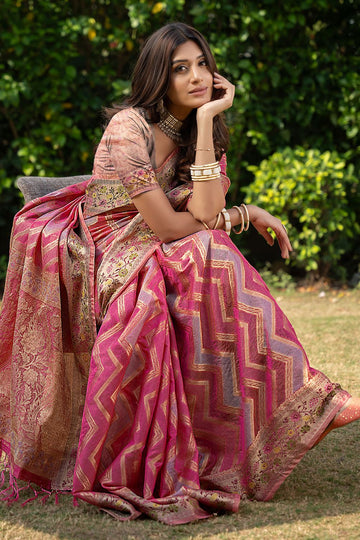 Multicolor Woven Organza Party Wear Saree