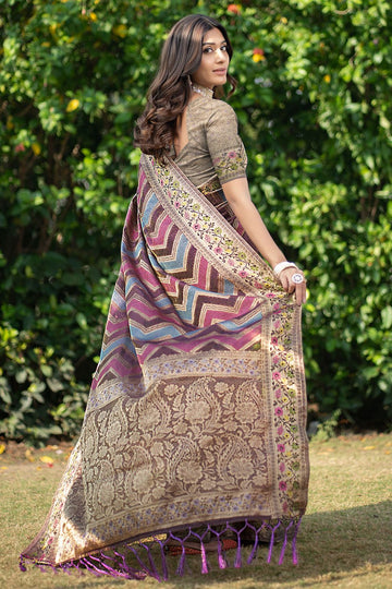 Multicolor Woven Organza Party Wear Saree