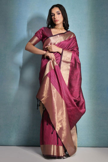 Rani Pink Raw Silk Woven Party Wear Saree