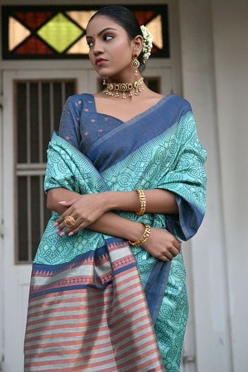 Sea Blue Raw Silk Zari Woven for Party