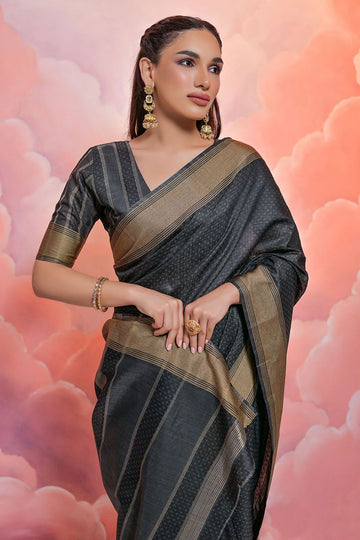 Black Zari Woven Cotton Casual Wear Saree