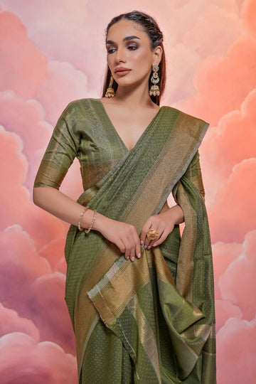 Mehendi Green Zari Woven Cotton Casual Wear Saree