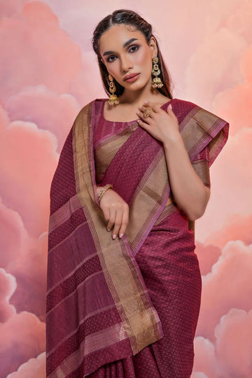 Maroon Zari Woven Cotton Casual Wear Saree