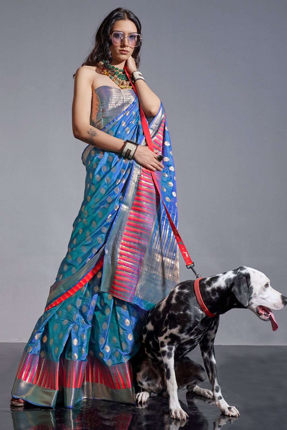 Azure Blue Handloom Weaving Silk Saree for Party