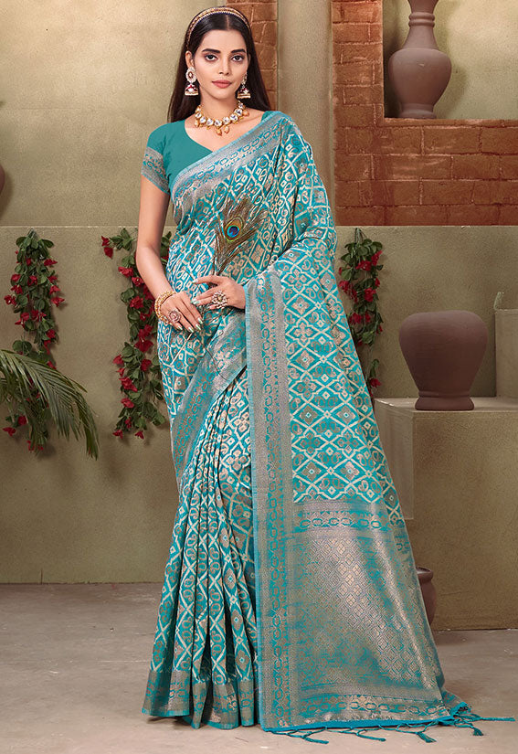 Azure Blue Weaving Work Cotton Saree