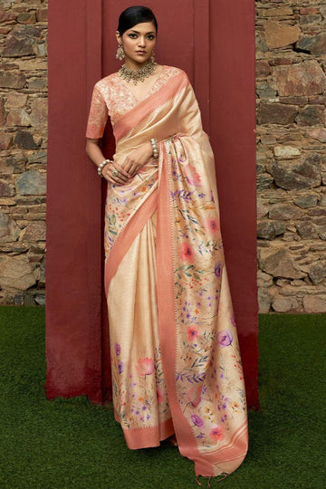 Beige Art Silk Printed Saree for Party