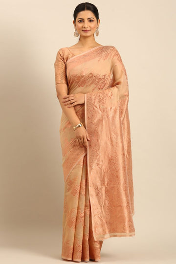 Beige Cotton Jacquard Work Saree