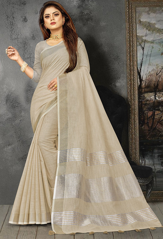 Beige Linen Saree for Party