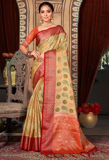 Beige Organza Saree for Party