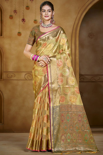 Beige Jacquard Work Organza Saree