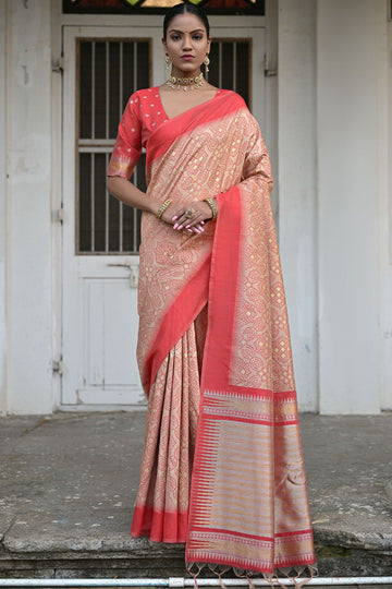 Beige Raw Silk Zari Woven for Party