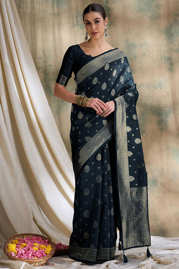 Black Banarasi Silk Saree for Festival