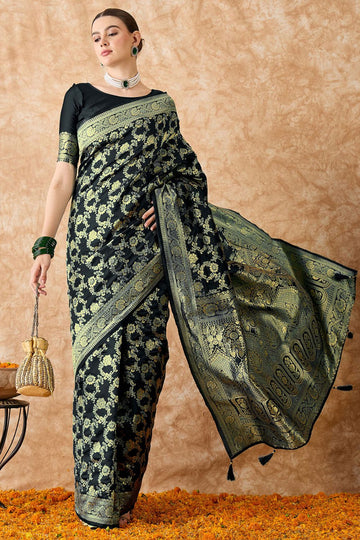 Black Banarasi Silk Saree for Festival