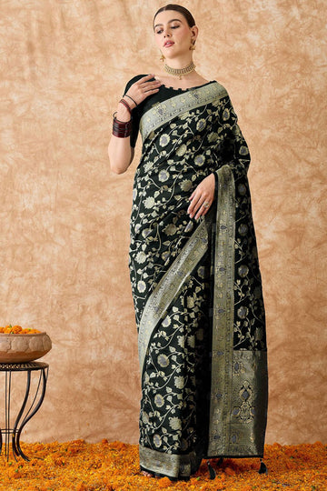 Black Banarasi Silk Saree for Festival