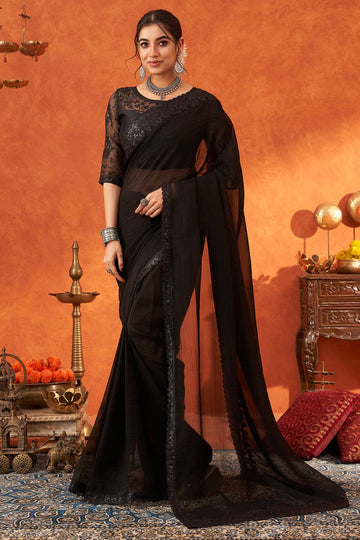 Black Designer Chiffon Silk Saree