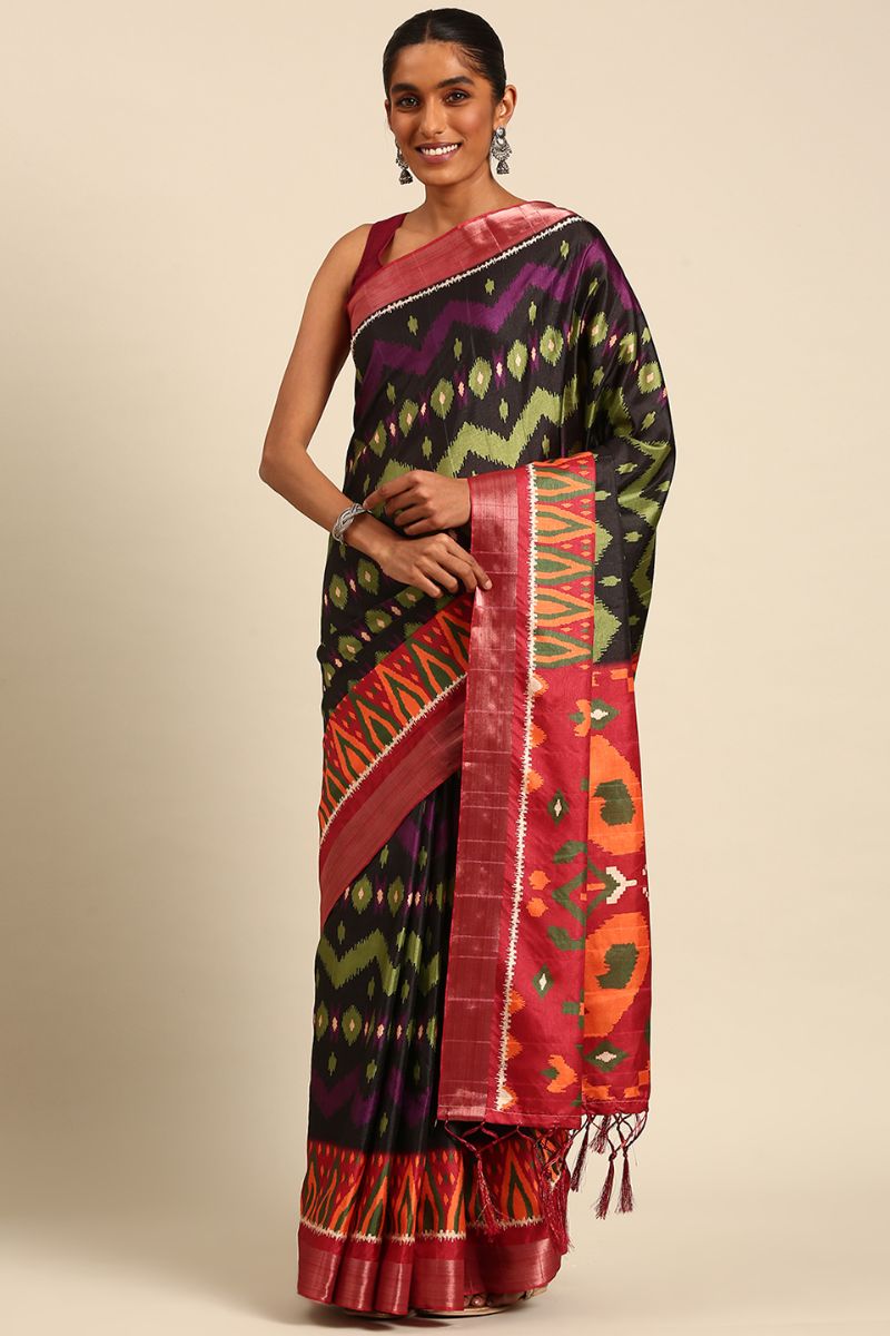 Black Cotton Digital Print Saree