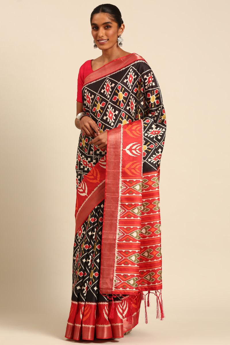 Black Cotton Digital Print Saree