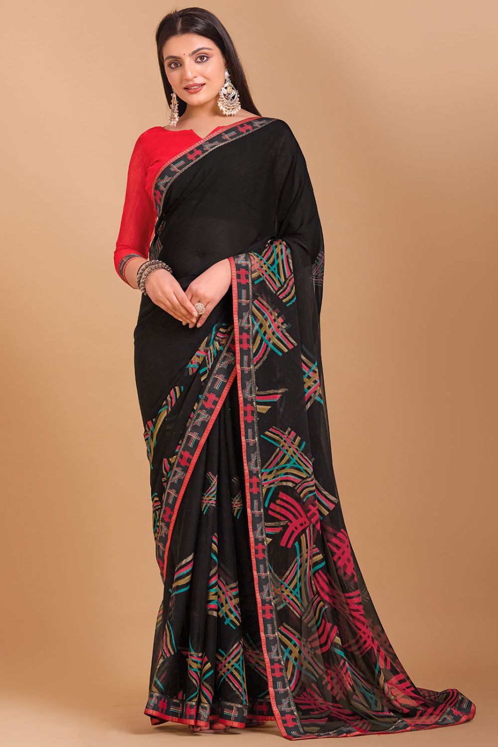 Black Digital Printed Chiffon Casual Wear Saree