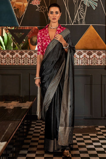 Black Handloom Weaving Pure Viscose Saree for Festival