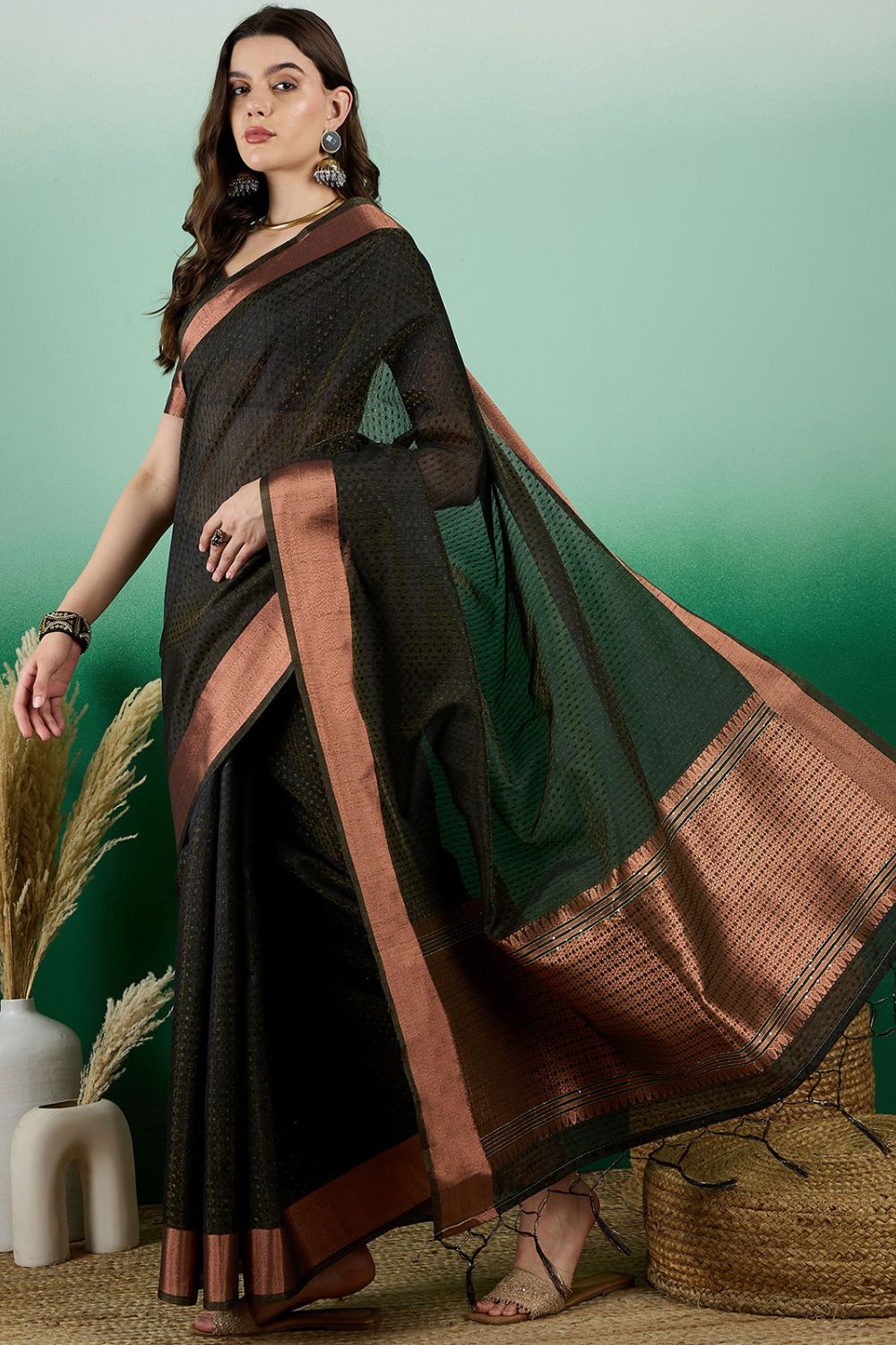 Black Organza Woven Party Wear Saree