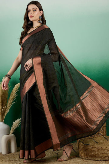 Black Organza Woven Party Wear Saree