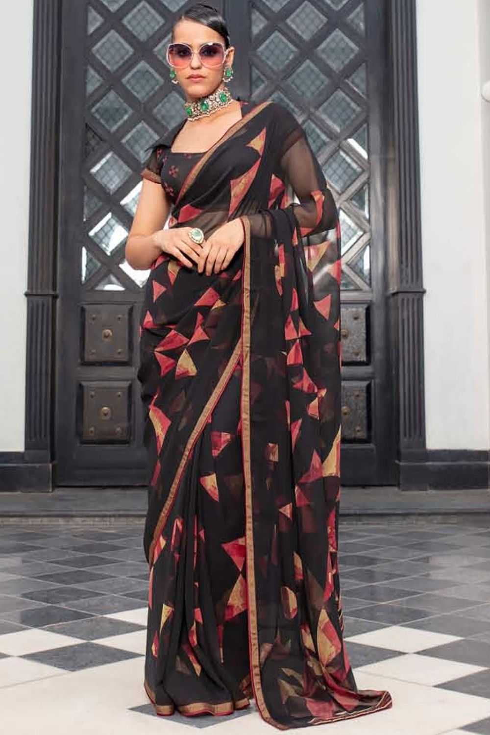 Black Printed Georgette Casual Wear Saree