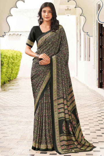 Black Crepe Casual Wear Saree