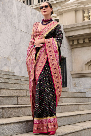 Black Banarasi Silk Weaving Work Saree