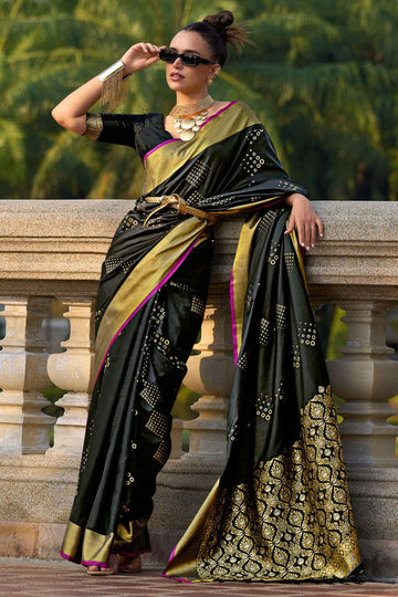 Black Woven Silk Designer Party Wear Saree