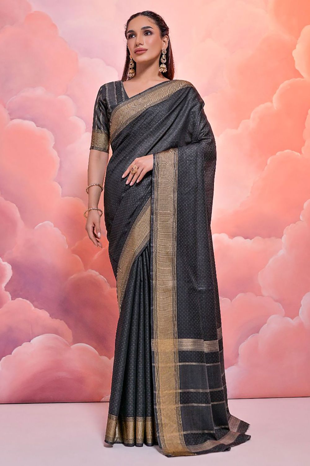 Black Zari Woven Cotton Casual Wear Saree