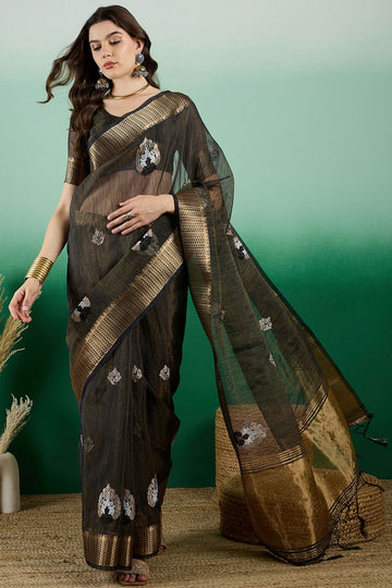 Black Organza Woven Party Wear Saree