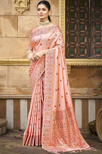 Blush Peach Weaving Work Silk Saree